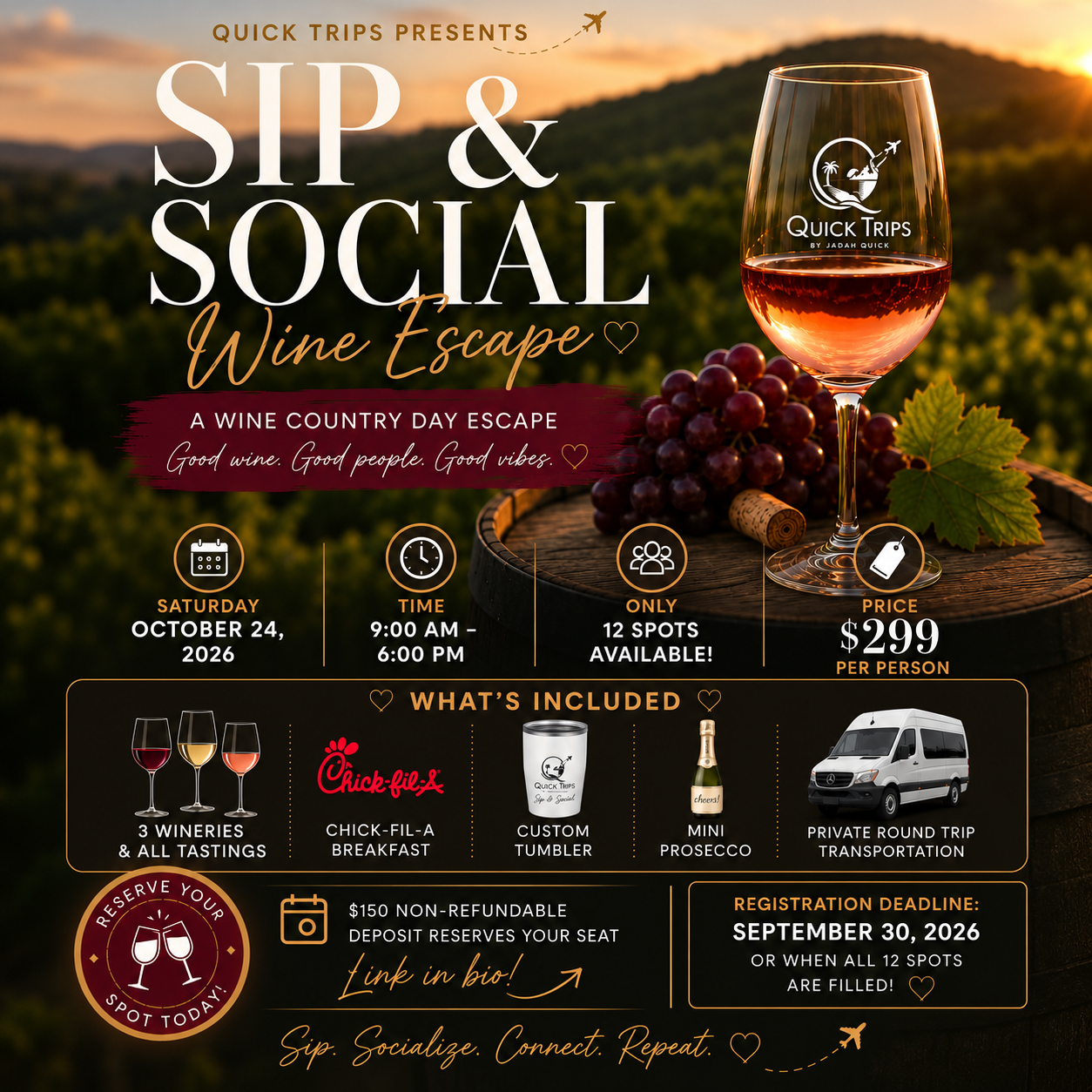 DAHLONEGA trip one-pager with dates, pricing and itinerary